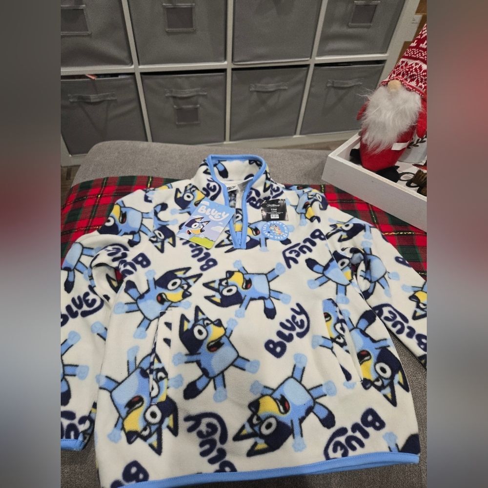 Bluey Kids' Fleece Sweater - Blue and White‎